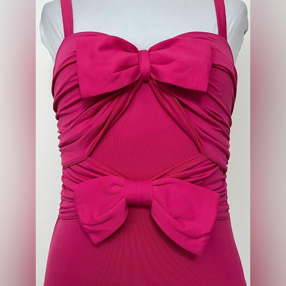 ZARA Bodysuit BOW TIE Details FUCHSIA PINK V-Neck Stretch S Top NWT 0264/201